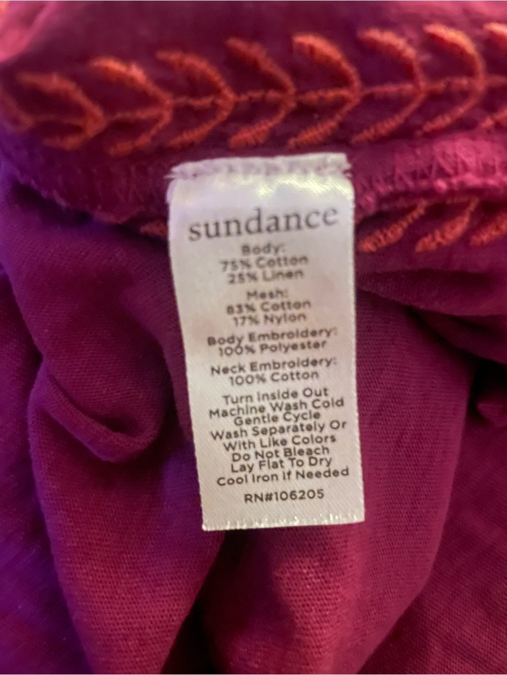 Sundance Burgundy Blouse with Coral Embroidery - Picture 5 of 5